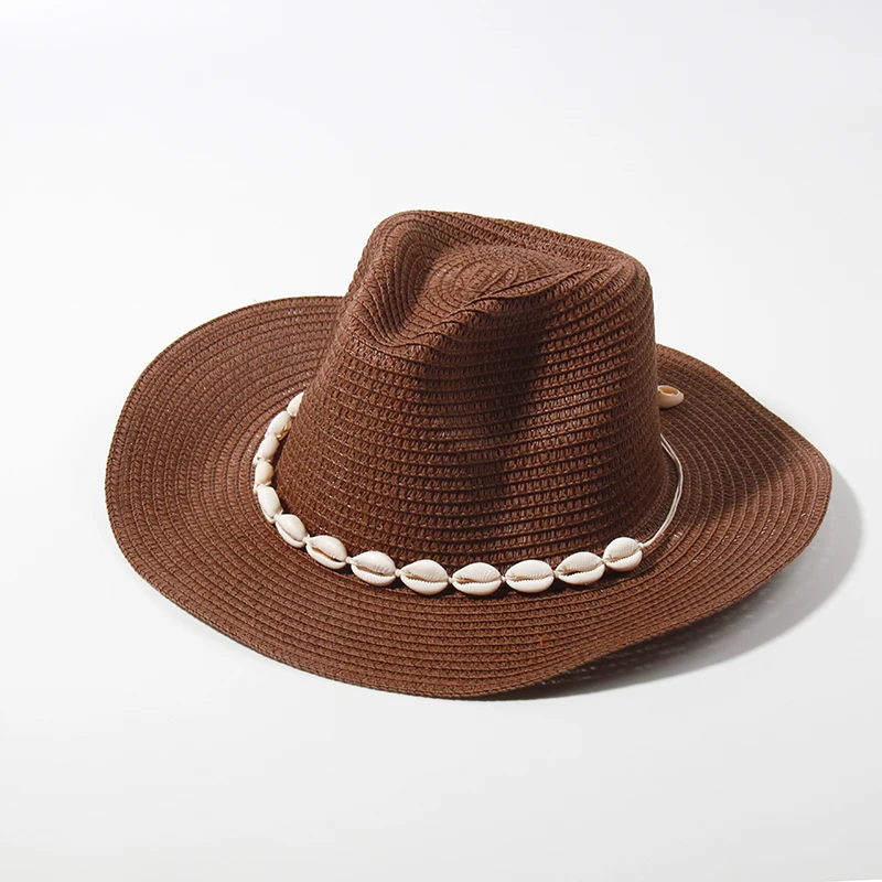 Fashion Shell Cowboy Cowgirl Hat For Women Men Straw Hat Wide Brim Beach Hats Vacation Summer Panama Sun Hat Wholesale 4