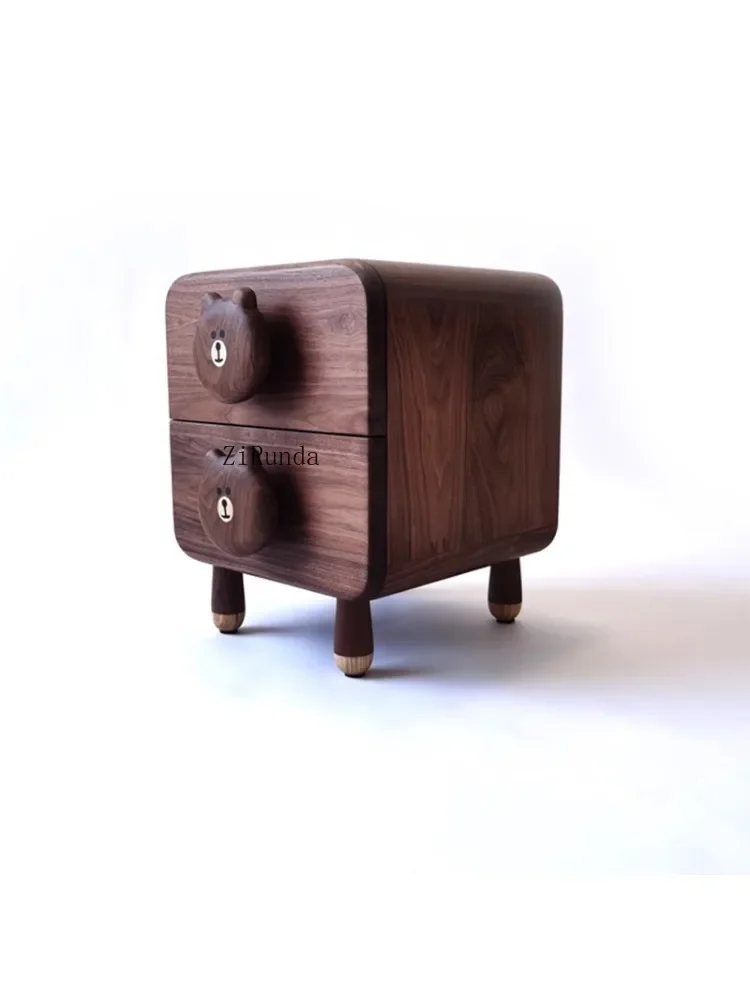1Children's room, all solid wood bedside tables, black walnut bedside tables, cartoon storage cabinets