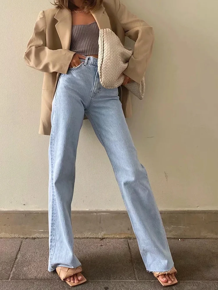 Cryptographic Casual Fashion Straight Leg Women's Jeans Denim Bottom Harajuku Boyfriend Long High Waist Baggy Jeans Fall Pants 2