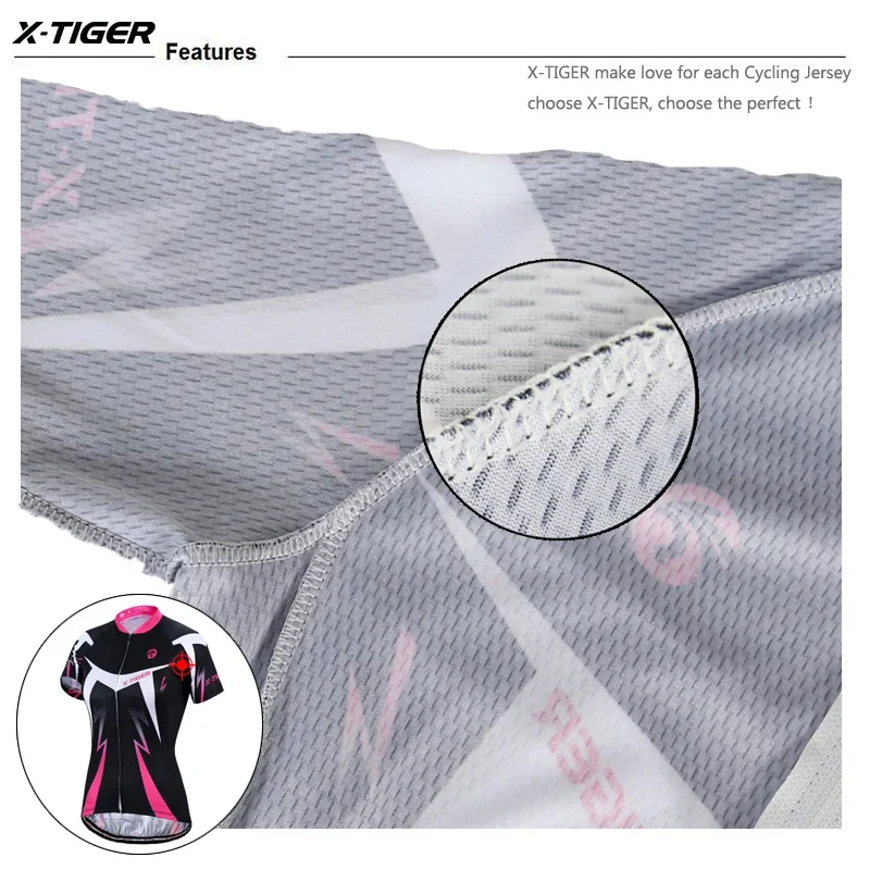 X-Tiger Women Cycling Jerseys Summer Short Sleeve Cycling Jerseys Mountain Breathable Bicycle Jersey Quick-dry Bike