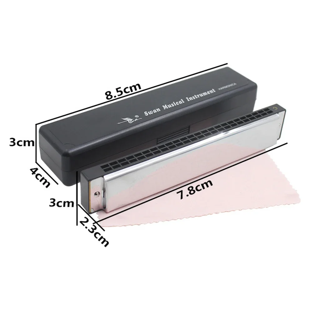 Description Picture 4 of itemHarmonica Professional Swan 24 Hole C&D Key Harmonica Play Double-Side Silver Harmonica Beginners Playing Music Instruments