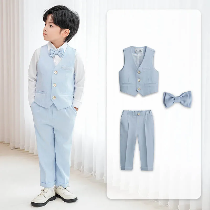 OLEKID Kinderanzug für Jungen, Hochzeitsanzug im britischen Gentleman-Stil, Weste und Hose, Klavier- und Bühnenkostüm für Jungen von 1-10 Jahren, grünes Auftrittsoutfit – Detail 15