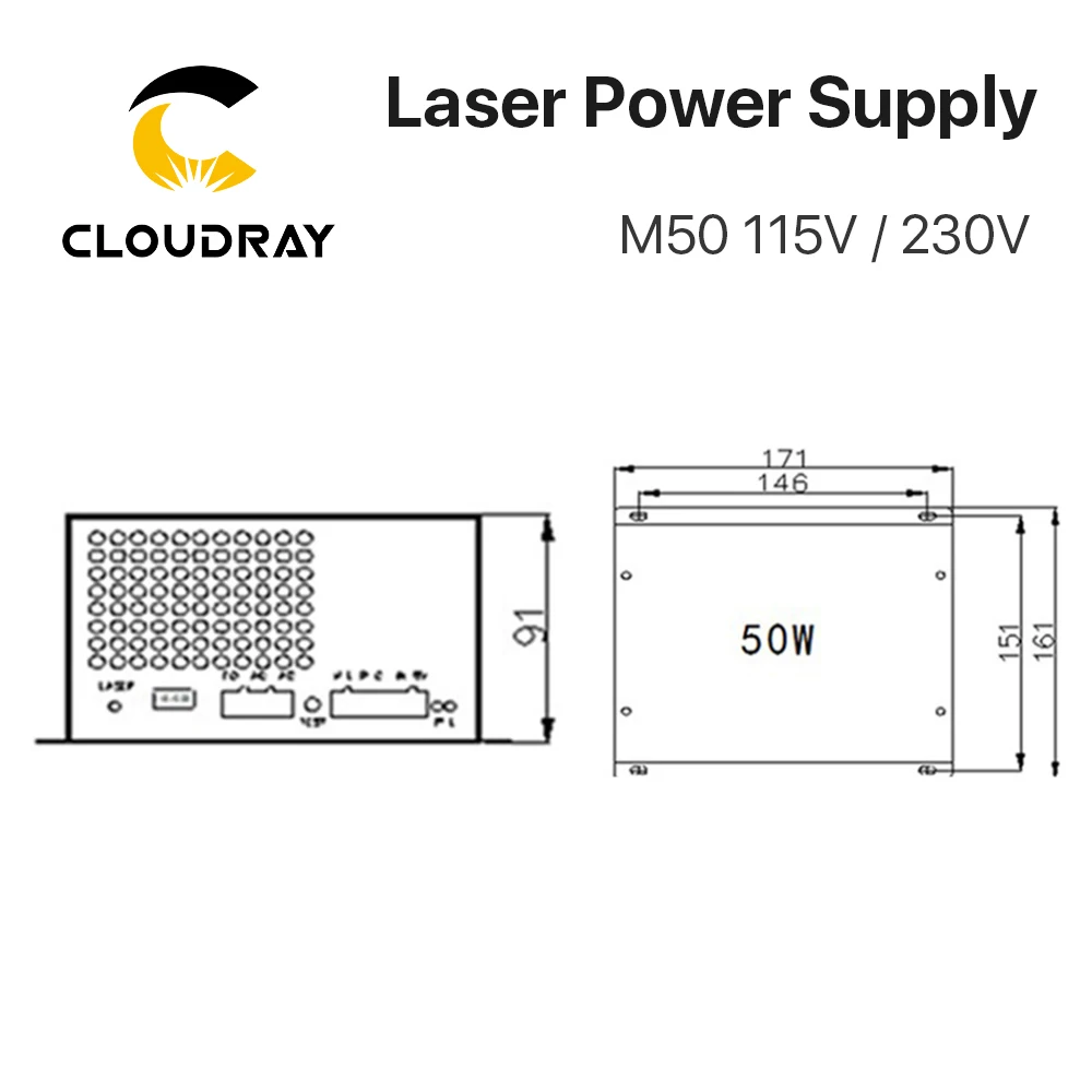 Alimentatore Laser CO2 Cloudray 50W per macchina da taglio per incisione Laser CO2 categoria M50 per macchina per marcatura Laser Co2