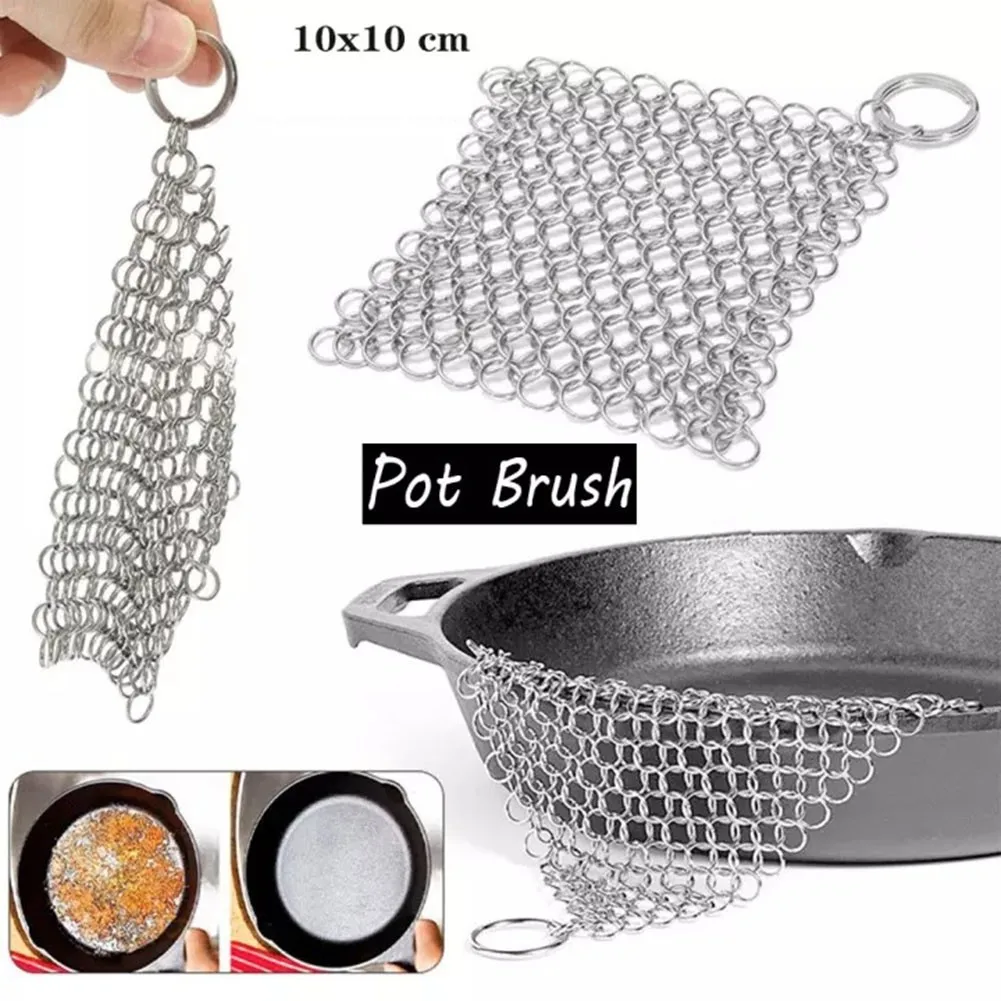 Kitchen Cleaning Ring Cloth Stainless Steel Chain Scrubber Pan Scrapers Cookware Accessories Reusable Washing Net Cleaning Tools