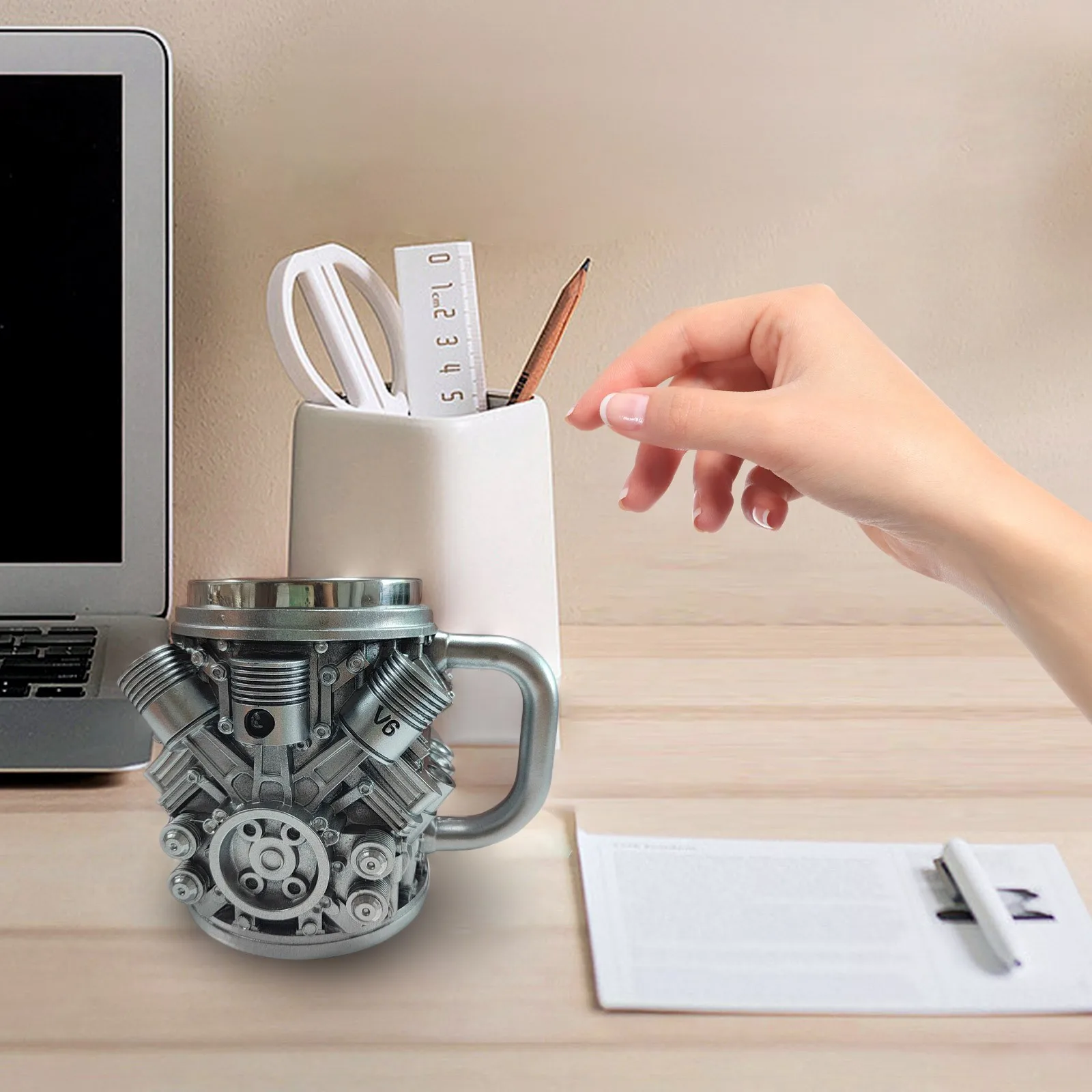 Tazza Caffè In Acciaio Inossidabile Con Motore V8 - Design 3D Retrò, Doppia Parete, Mantiene Caldo/freddo, Idea Regalo