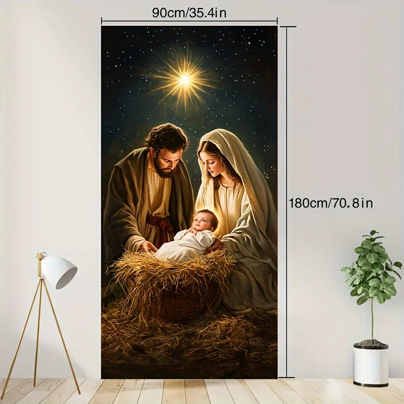 1 Stück multifunktionales Polyester-Krippen-Türbanner für Weihnachten, Feiertage, zum Aufhängen, dekorativer Eingang, Inneneinrichtung – Detail 5
