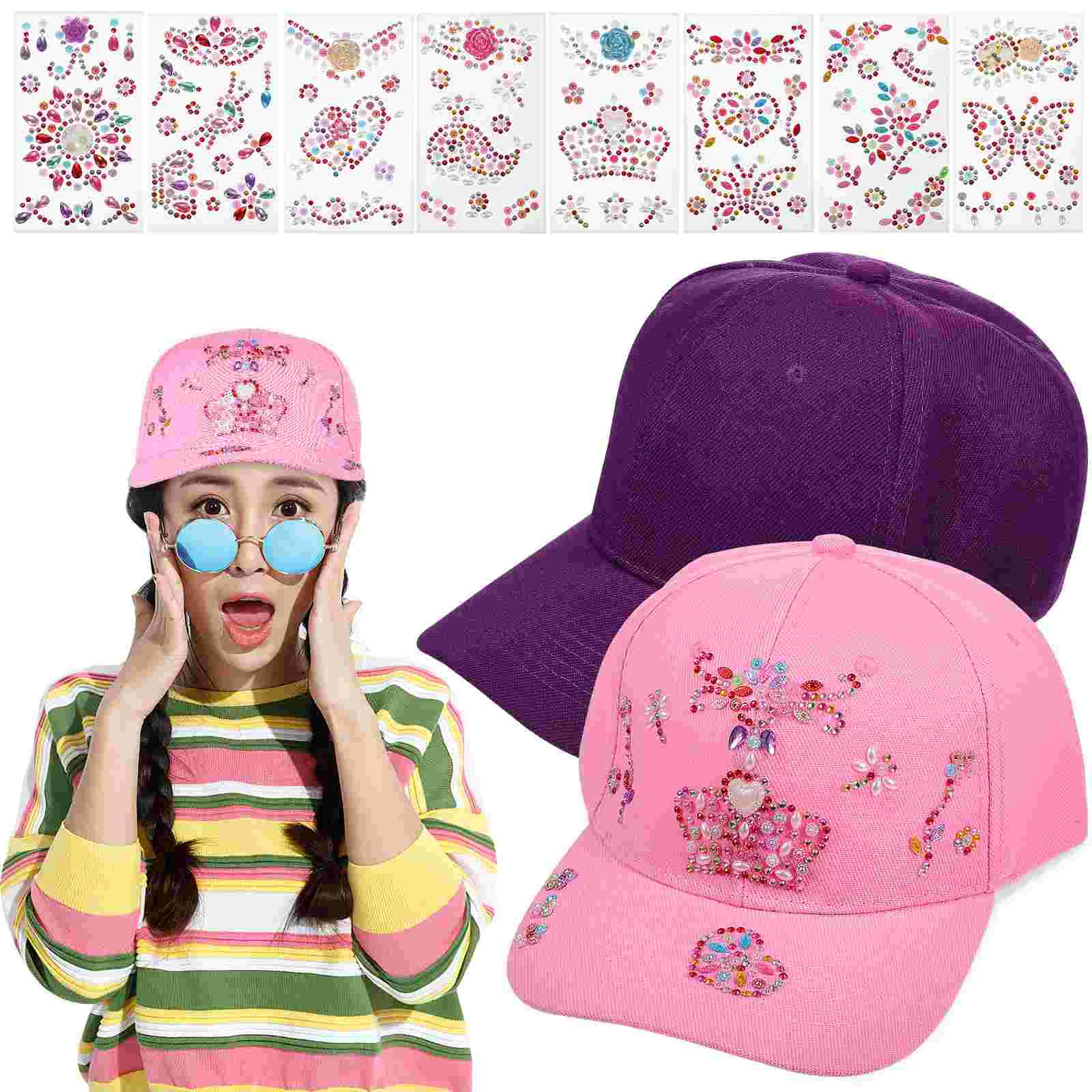 

2pcs DIY Baseball Caps Women Casual Sports Caps Cotton Hats with Rhinestone Stickers