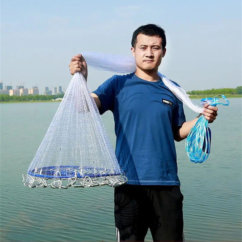 Fishing Net Fish Mesh Hand Throwing Net Outdoor Fishing Tackle Tools  Accessories Galvanized Steel Casting Network Model 240/300