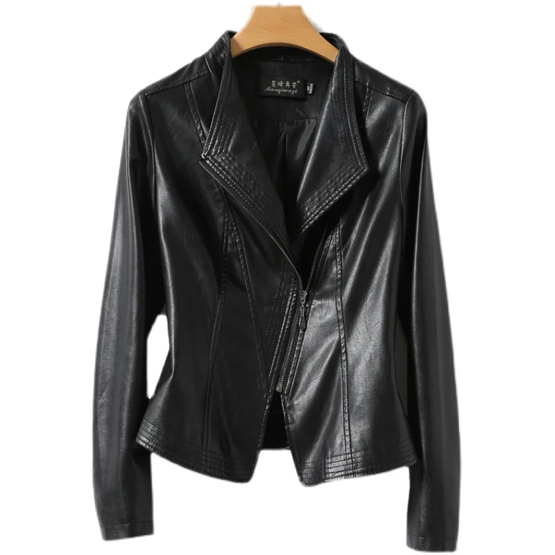 

Sheepskin Square Collar Coat Women's Zipper Short Black Slim plusSize Genuine Leather Winter Thick Warm Soft Comfortable Fashion