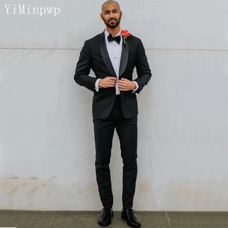 

Black Men Suits for Wedding Shawl Lapel One Button Blazer Jacket Tuxedos Groom Wear 2 Piece Costume Homme Mariage Coat+Pant