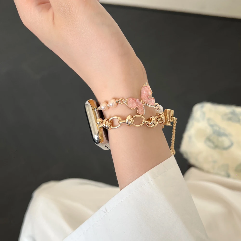 Elegant Diamond Butterfly Strap with Pearls