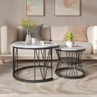 Ensemble de 2 tables basses rondes pour canapé, table d'appoint, structure en métal, noir, grande : 70 x 70 x 45 cm ; petite : 45 x 45 x 40 cm 8