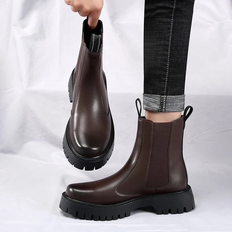 Bottines chelsea homme, boots en cuir classiques avec élastique_voghion.com