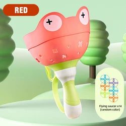 Flying Saucer Disc Launcher: Kids Outdoor UFO Toy with Pull String Propeller (Red 14 disk)