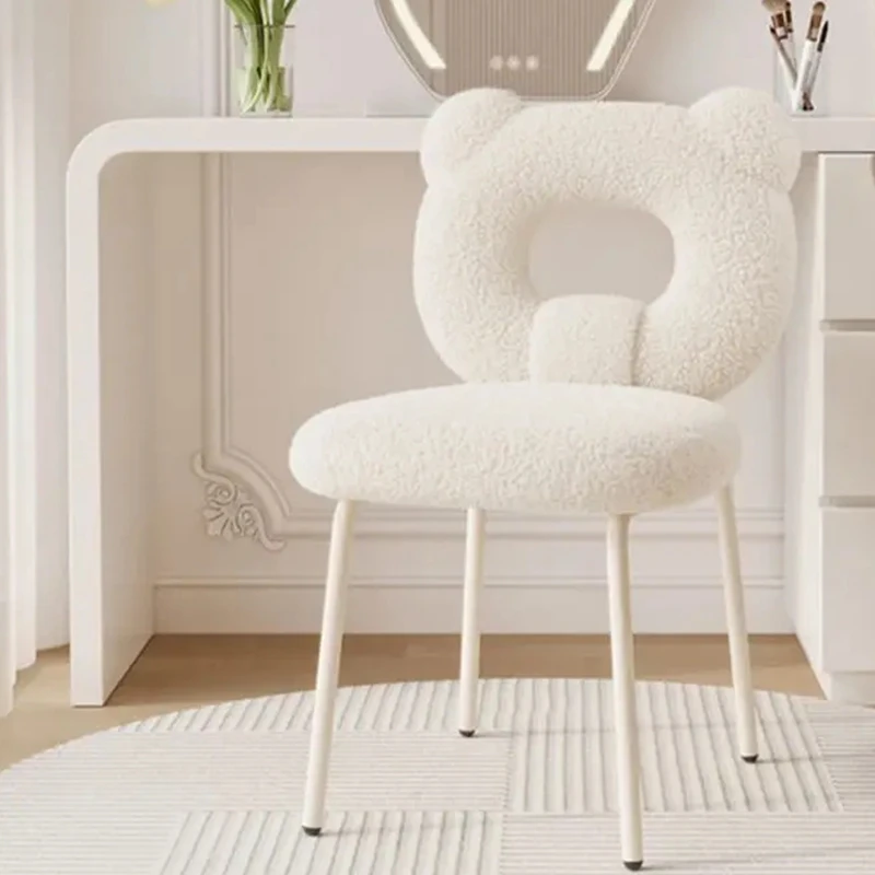 

Dressing stool Lambs wool chair bedroom creamy style makeup chair backrest rotation nordic furniture luxury dinning chairs