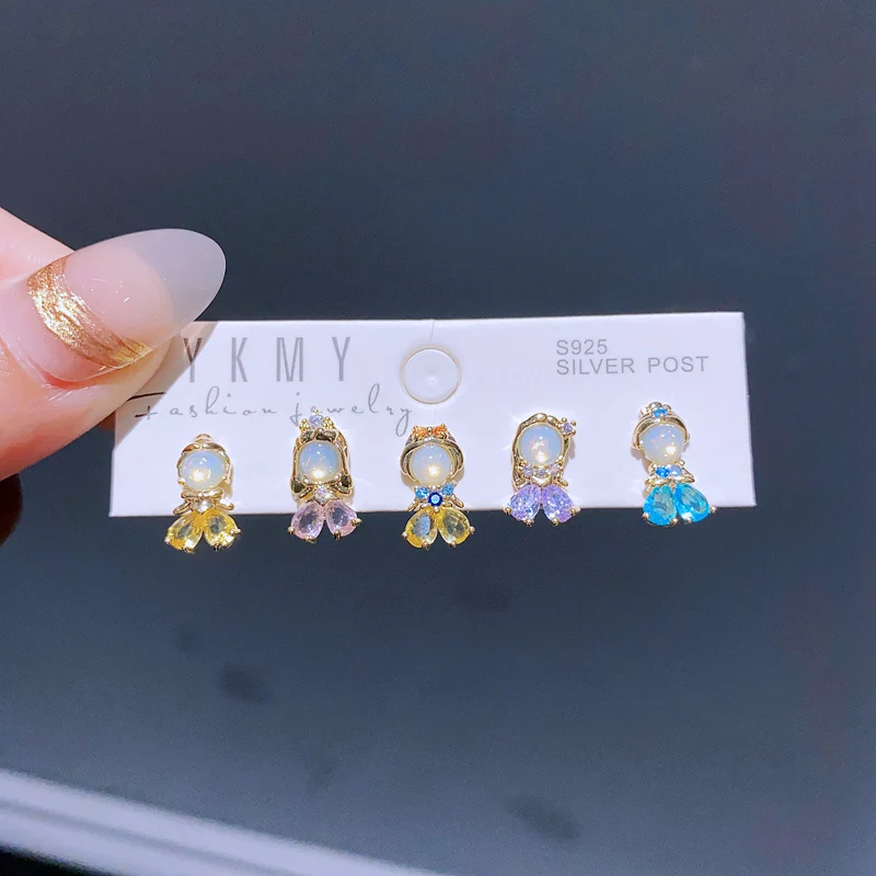 Mixed 5pcs/Set Colorful Zircon Crystal Fairy Tale Stud Earrings for Women Girls Party Gift Jewelry 6