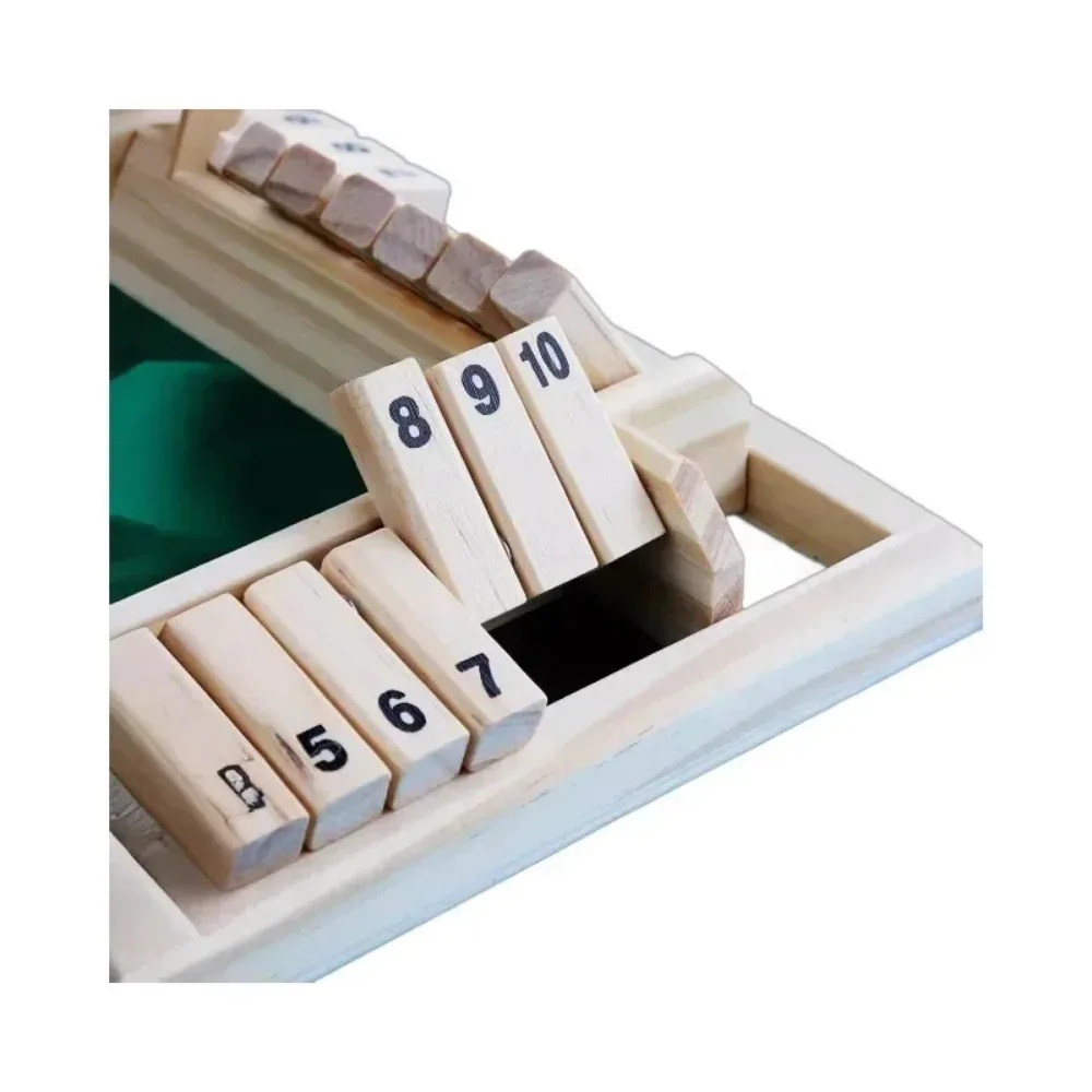 Wooden Dice Board Game Shut The Box for 4 Players Flaps & Dices Game Parent-children Interaction Family Entertainment 1 Set