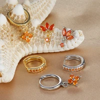 3PCS Fashion Orange Blue Zircon Hanging Earrings Set for Women Stainless Steel Flower Dangle Earring Piercing Jewelry - Image 4