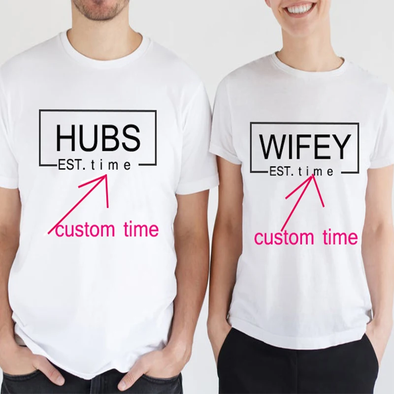 

Hubs and Wifey Shirts Custom Wedding Tshirt Men Husband and Wife Honeymoon Tee Just Married Tops Couples Matching 2022 New Tee M