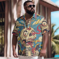 Creative Skull Cartoon For Halloween Printed New Hawaiian Shirt Men Casual Short Sleeve Tops Plus Size Summer Shirts 1