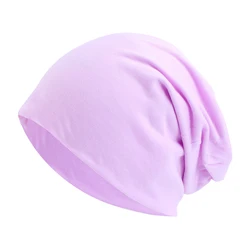 Unisex Autumn - Winter Elastic Slouchy Beanie Hat in Solid Color (Light purple)