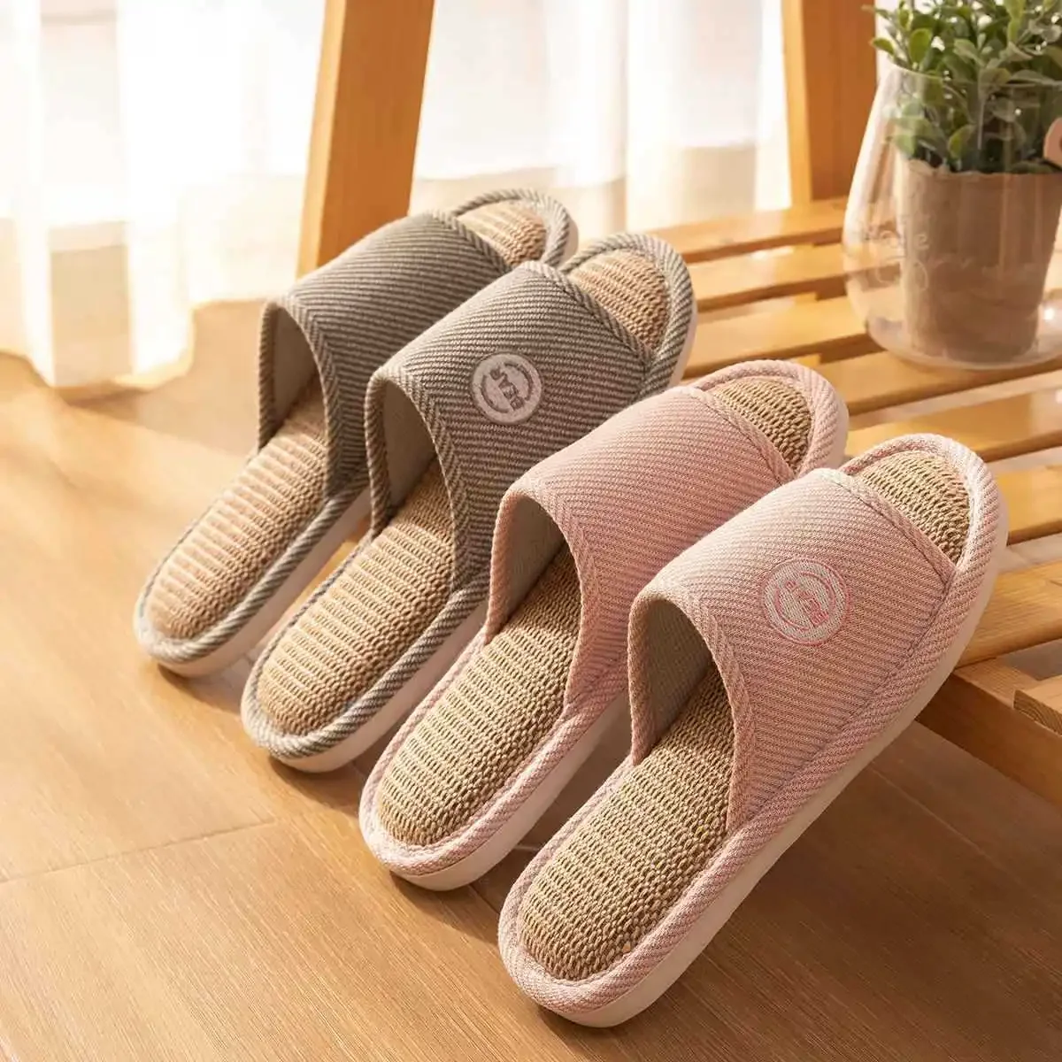 Linen Slippers Women Men Couples Home Non Slip Slides Breathable Shoes Casual House Bedroom Comfortable Cotton Hemp Flats 3