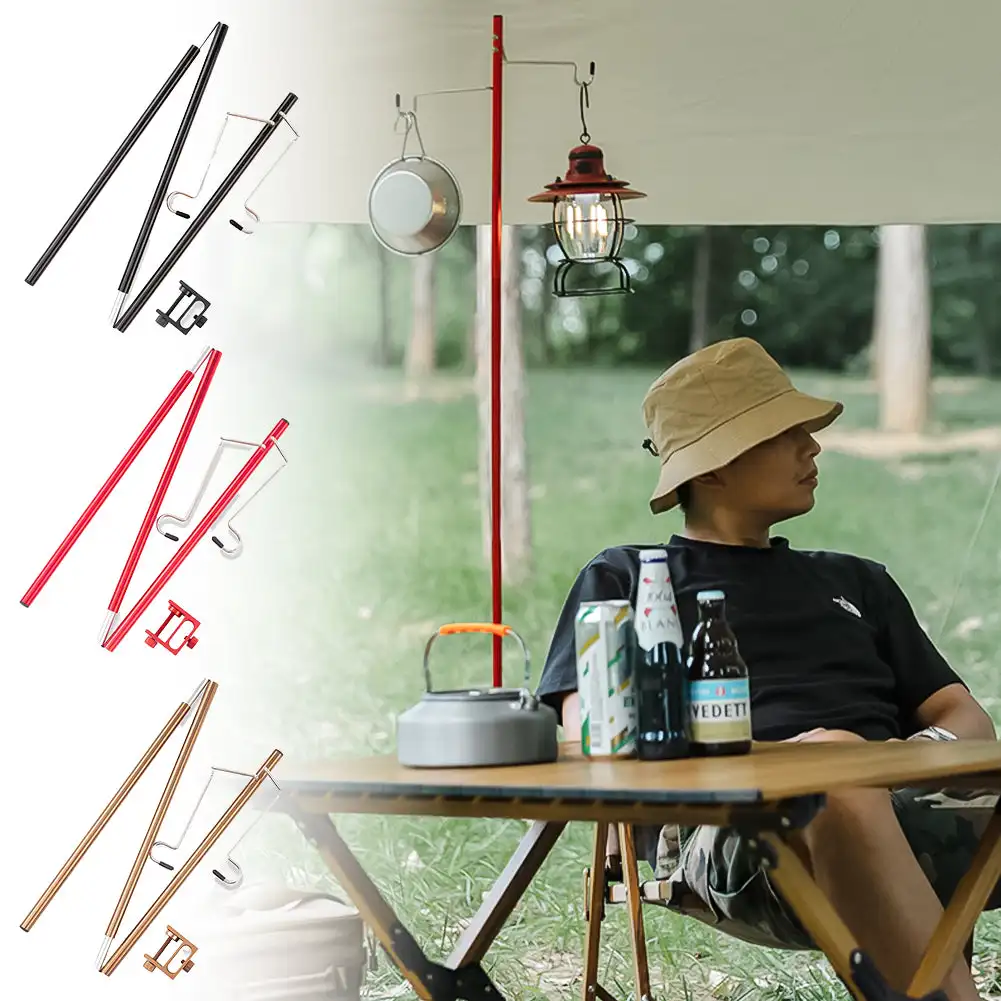 1Set Folding Table Light Stand Camping Lamp Stand with Double Hook Aluminum Alloy Outdoor Light Holder Lamp Hanger