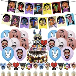 Bad Bunny Music Star Themed Party Supplies - DJ Disco Rabbit Birthday Decoration Set with Banner, Cake, and Balloons - Other (1set B)