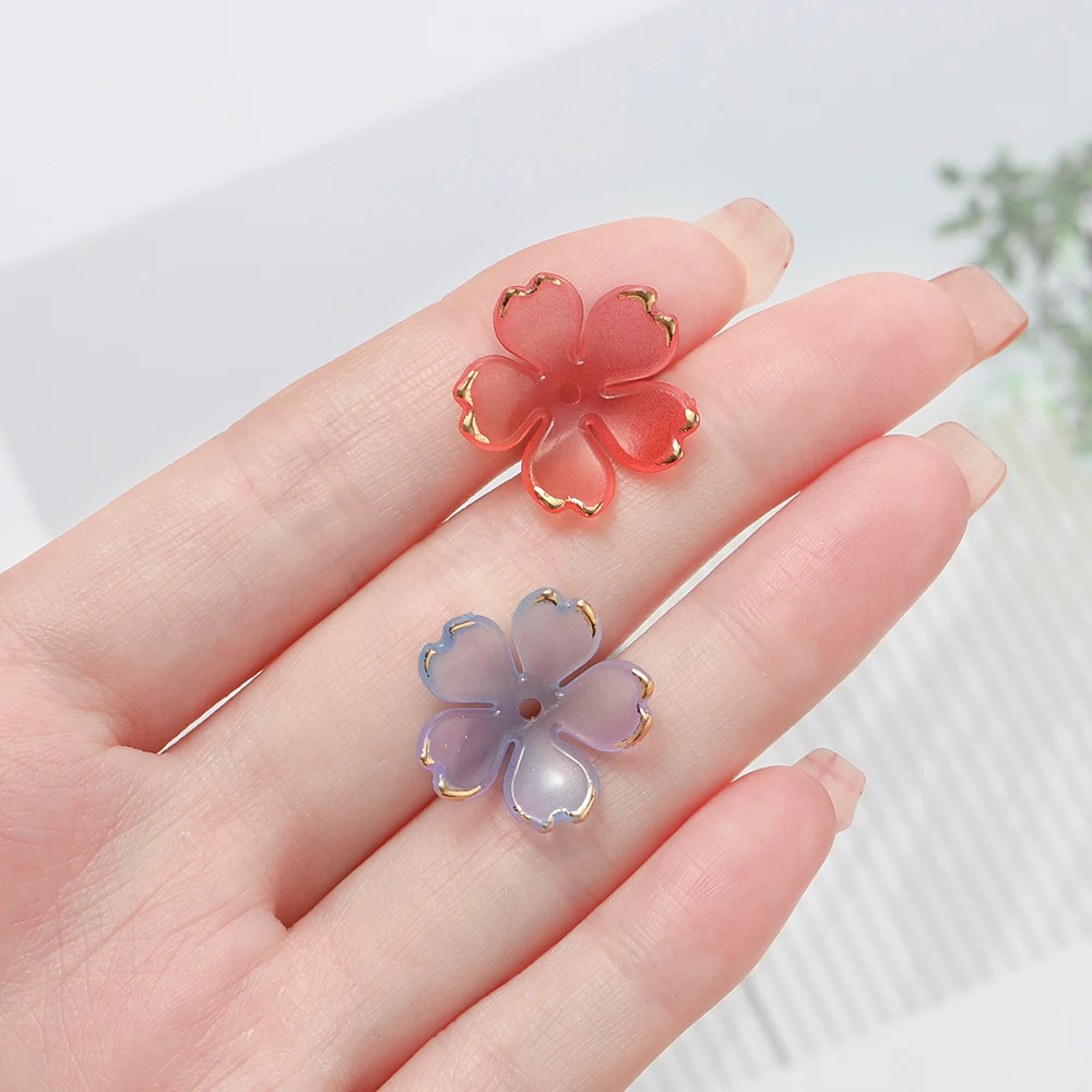 50pcs 벚꽃 아크릴 비즈 황금 닦았 패턴 꽃잎 매력 커넥터 DIY 귀걸이 헤어 쥬얼리 액세서리 만들기