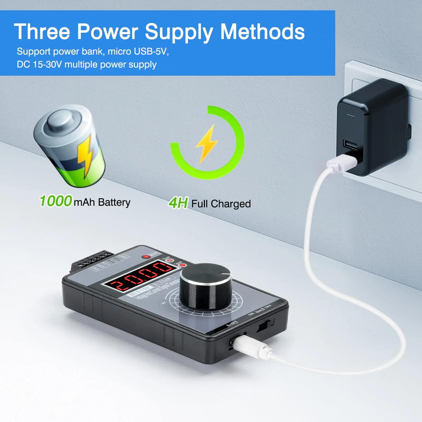 LCD 디스플레이가 있는 미니 조절 가능한 기능 발생기, DC 4-20mA 0-10V 신호 발생기, 전류 전압 아날로그 발생기, USB 전원