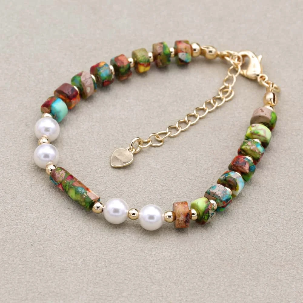 Beaded Bracelet Handmade 3*6 Pearl Beaded Gold Plated Charm Bangle Bracelet Accessories for Women