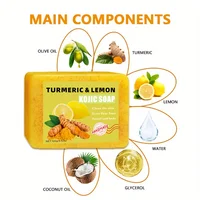 Savon à l'acide kojique au citron et au curcuma, visage et bain 2 en 1, hydratant en profondeur pour la peau, adapté à tous les Types de peau, 3 pièces 2