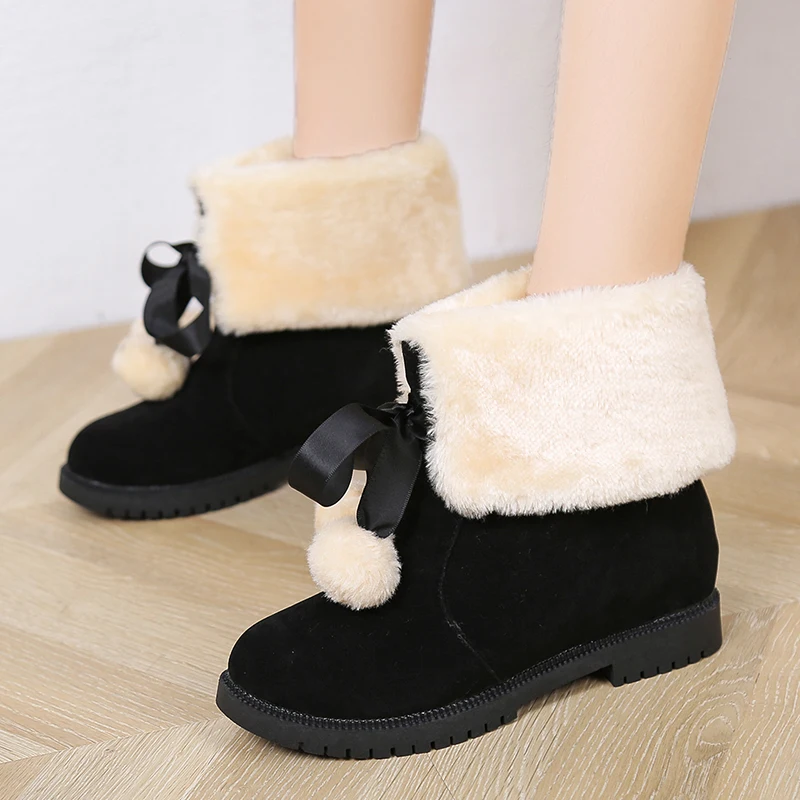 

Лидер продаж 2023, женская обувь, женские ботинки на шнуровке, зимние плюшевые теплые однотонные ботильоны с круглым носком, обувь из флока на низком каблуке для женщин