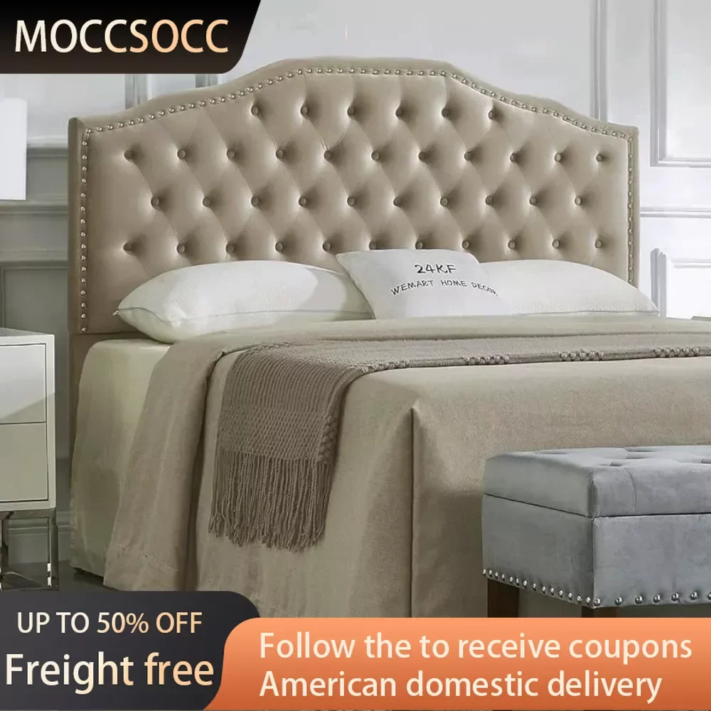 

Upholstered Button Tufted Headboard With Nailhead Trim Home Bed Rules and Tires Soft Velvet Fabric Headboard Queen/Full Bedhead