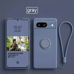 Liquid Silicone Magnetic Ring Stand Holder Case with TPU Protection Cover for Pixel 9 Pro (GRAY)