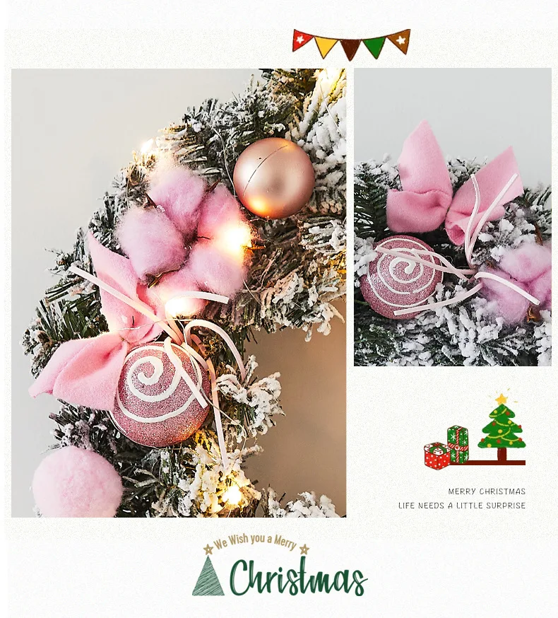 Description Picture 5 of itemChristmas Wreaths for Front Door 11.8/15.7 Inch Christmas Wreath with Bow Ribbon Pink Christmas Door Wreath Christmas Decor