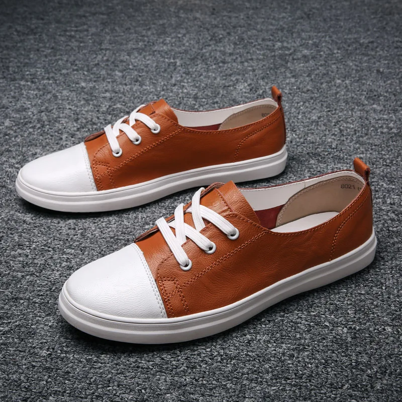 Genuine Leather Men's Casual Shoes Business Office Shoes White Flat Men Comfortable Sports Driving Zapatos Hombre