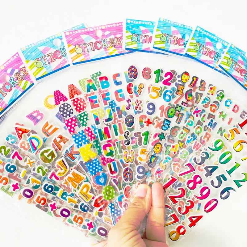 

12Sheets Mixed 3D Puffy Bulk English Alphabet Letters Number Stickers Boys Girls Cartoon Waterproof DIY Sticker Decoration Toys