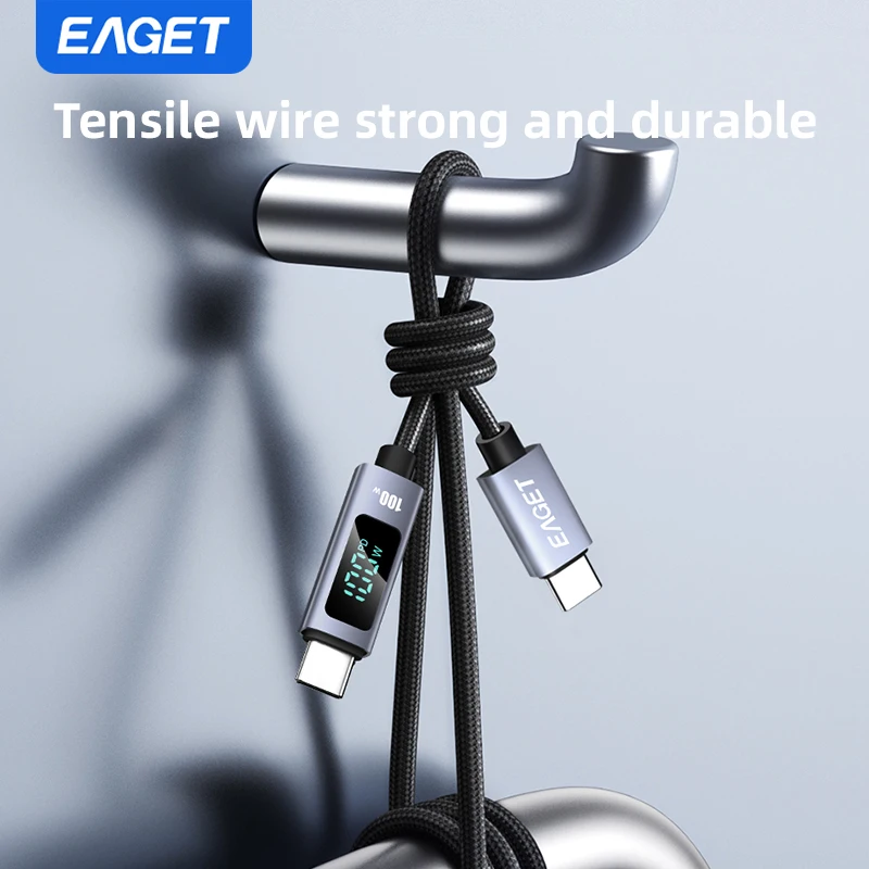 EAGET 100W USB C 고속 충전 케이블 USB-C to USB-C PD3.0 디스플레이 화면 E-Marker 칩 내장 나일론 소재 노트북 태블릿 휴대폰용