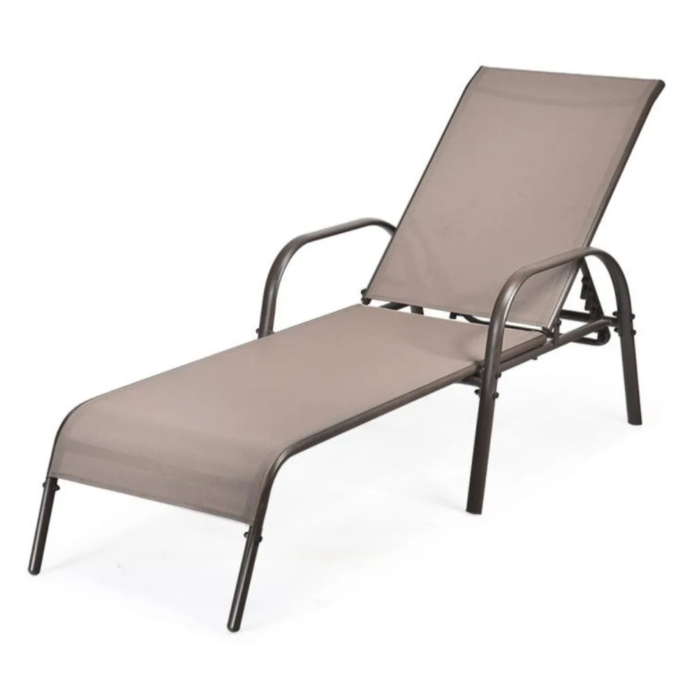 2 Pieces Outdoor Patio Lounge Chair Chaise Fabric with Adjustable Reclining Armrest, Adjustable Outdoor Chaise 4