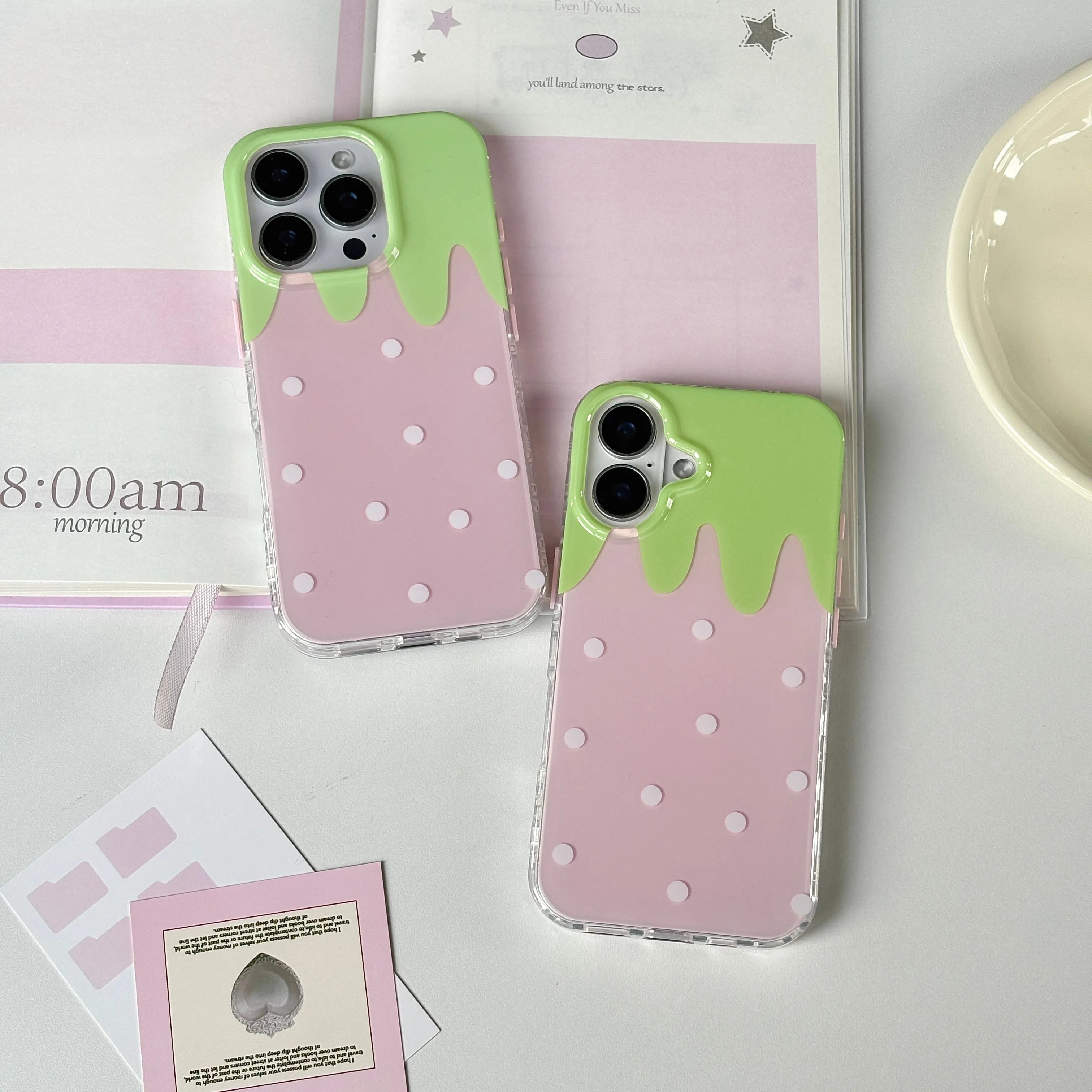 Korean Pink Cute Strawberry Polka Dot Phone Case
