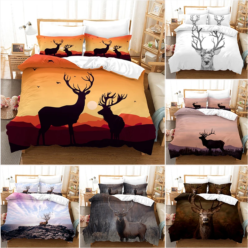 

3D Elk Deer Duvet Cover with Pillow Cover Bedding Set Single Double Twin Full Queen King Bed Set Bedroom Decor Duvet Cover Set