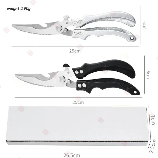 Ciseaux de cuisine professionnels, ciseaux multifonctionnels pour os de poulet, coupe-viande, canard, poisson, volaille, manche en plastique 6