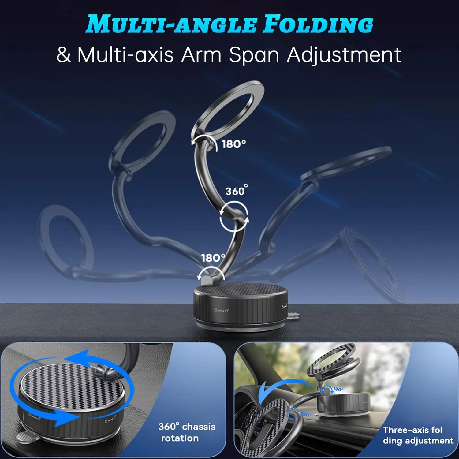 Foldable Vacuum Magnetic Phone Holder Vacuum Suction Stand for Car/Gym/Mirror/Shower For Magsafe iPhone 16~12 Pro Max Samsung