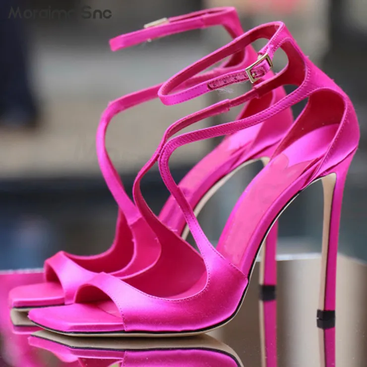 

Summer New Square Head Cross Strap Sandals Large Size Hollow Fish Mouth Sandals Stiletto Heels Sexy Fashion Women Sandals