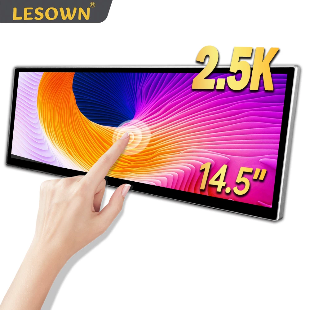 LESOWN 2560x720 스트레치 바, 14.5 인치 터치스크린 보조 모니터, IPS 2.5K HDMI 호환 스트립, 울트라 와이드 모니터 은빛