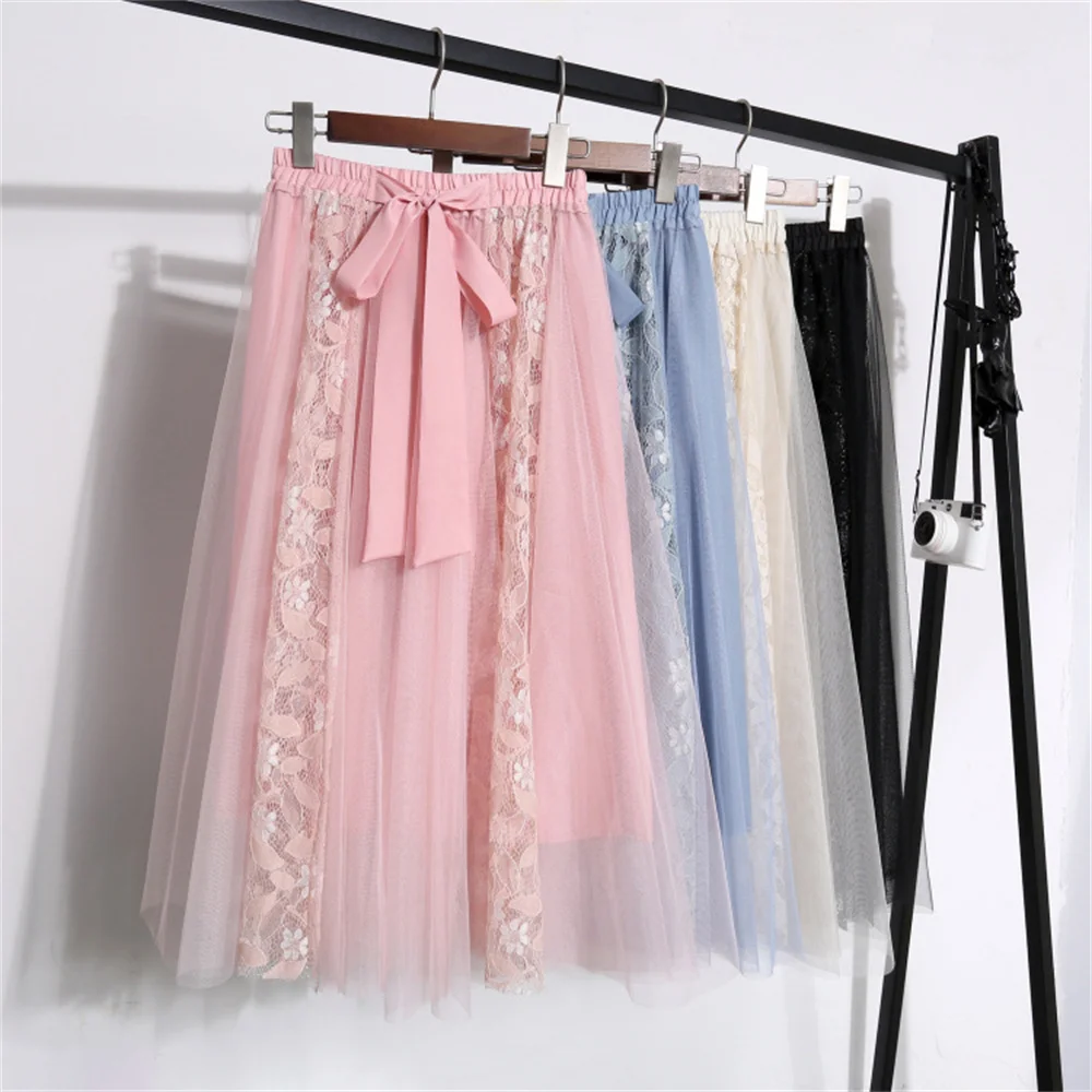 

Mesh A Line Maxi Skirt Women 2023 Summer Elegant Solid Floral Korean Style Elegant High Waist Long Skirt Female Streetwear