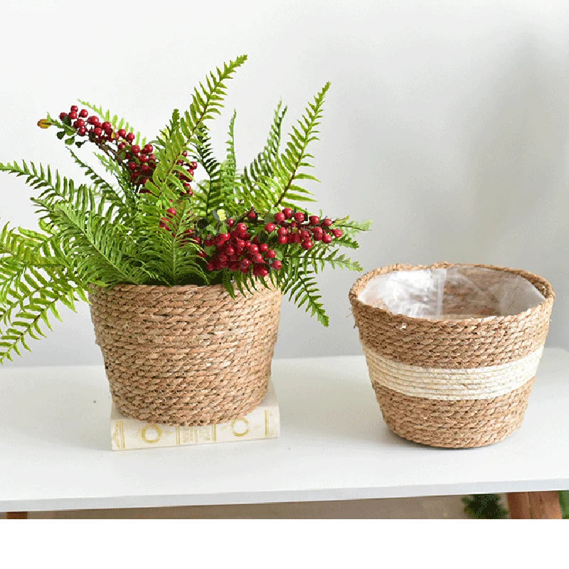 Seagrass Basket Planters Rattan Flower Basket Indoor Outdoor Plant Containers For Modern Home Balcony Garden Kitchen Decor - 4