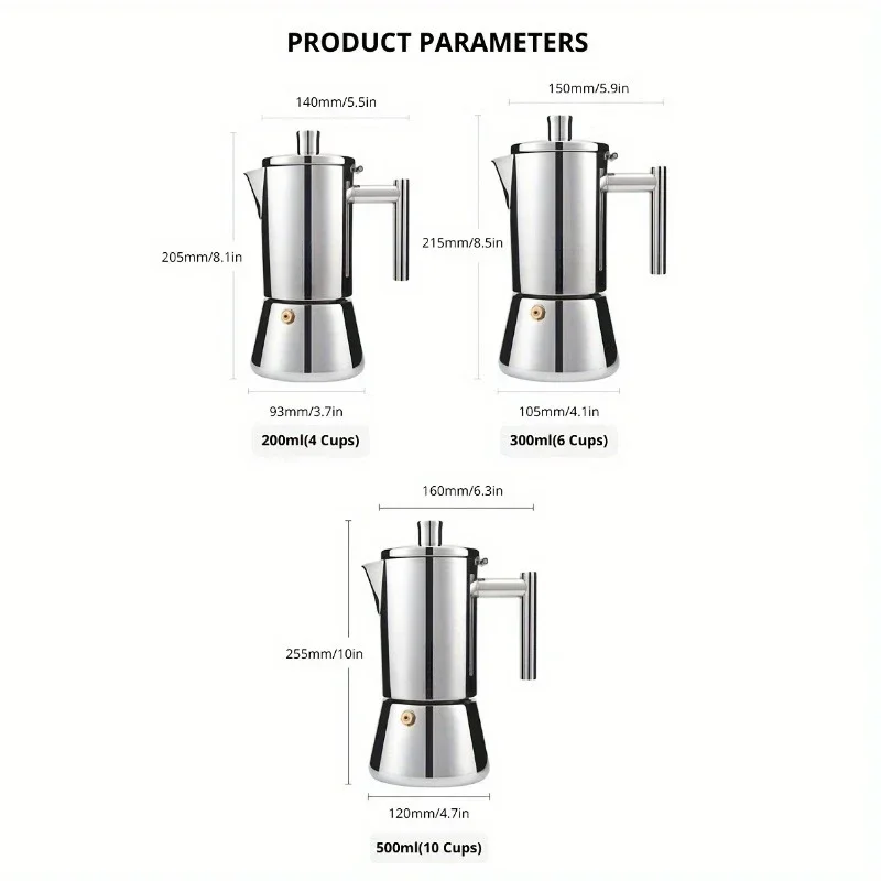 Stainless Steel Italian Coffee Machine Maker Classic Stovetop Coffee Maker Multiple Heating Moka Pot Home Use Easy Clean espresso coffee maker coffee maker coffee pot espresso maker