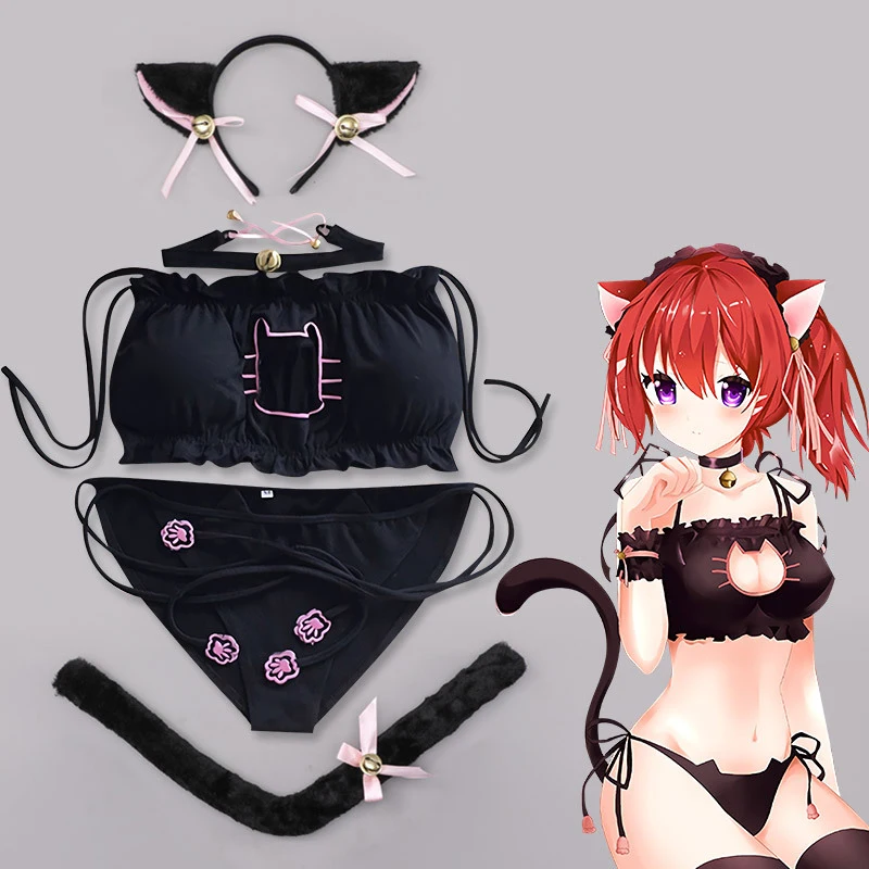 

Симпатичный костюм горничной кошки для косплея, сексуальный бюстгальтер с открытой грудью и вышивкой, женское нижнее белье